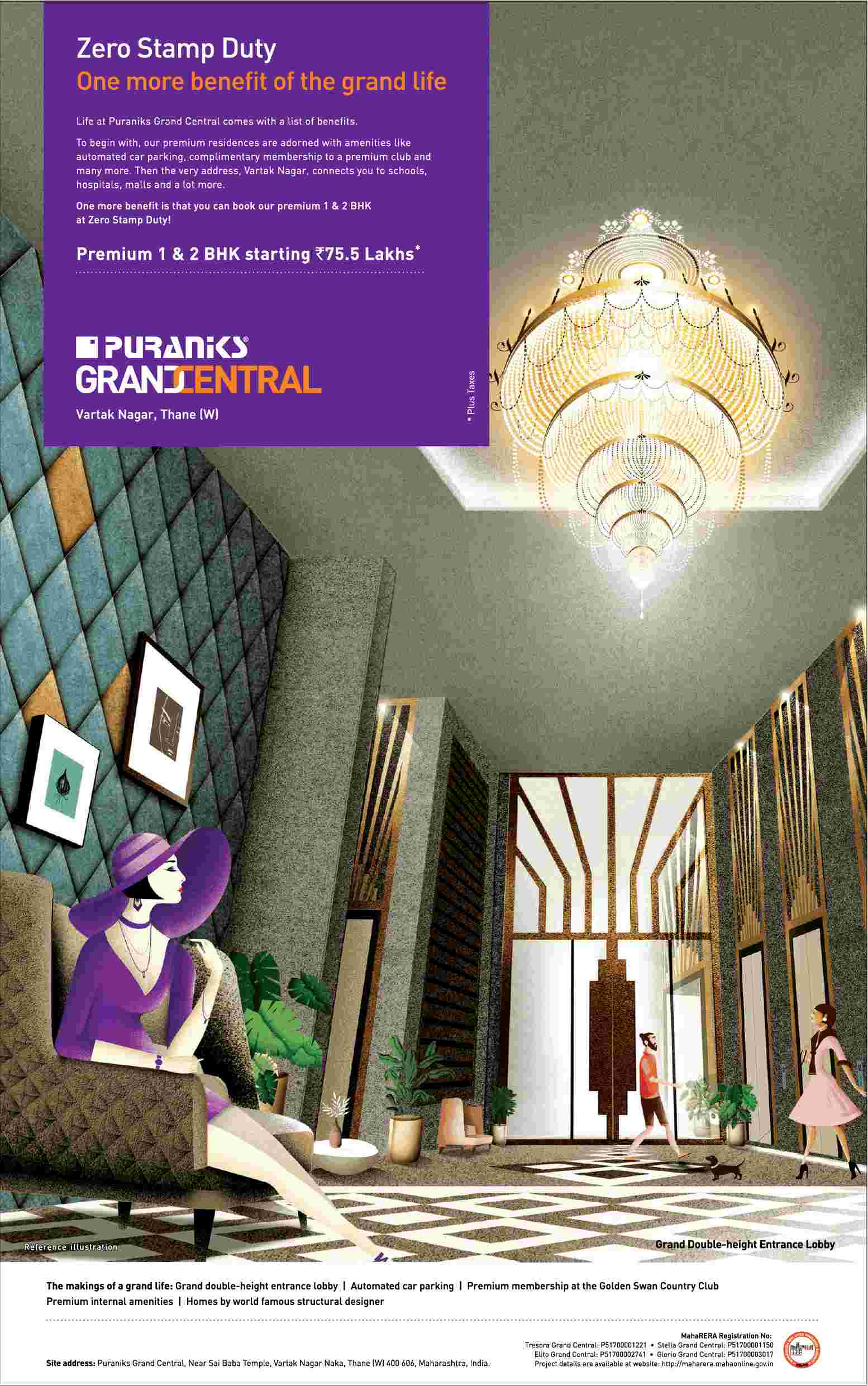 Book premium 1 & 2 BHK with Zero Stamp Duty at Puranik Grand Central in Mumbai